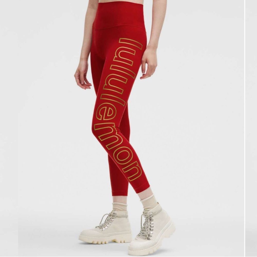 lululemon athletica Red Leggings with Gold Logo